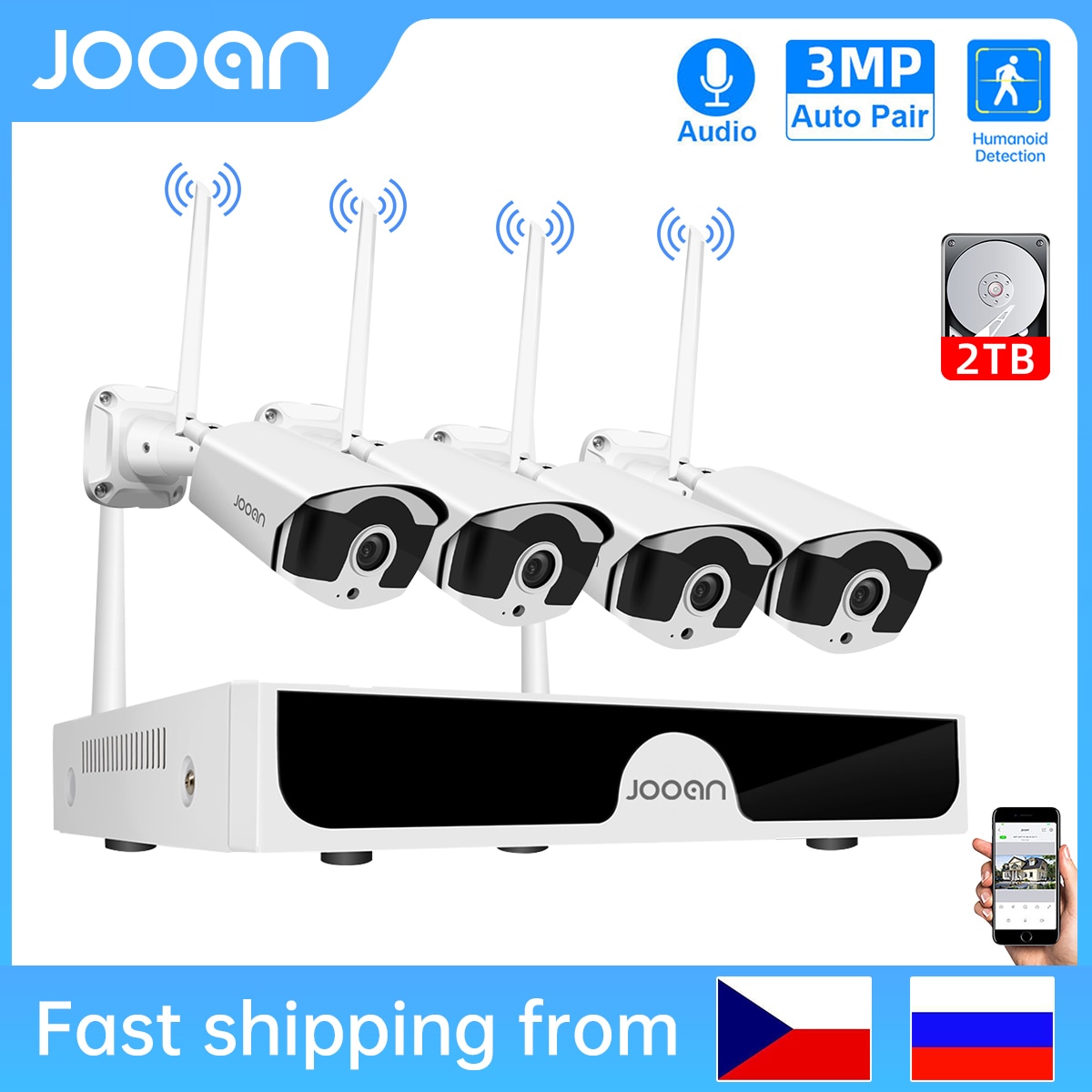 Jooan 10CH NVR 3MP 5MP Wireless CCTV System Waterproof Outdoor P2P WiFi IP Security Camera System Video Surveillance Kit NVR Set 1