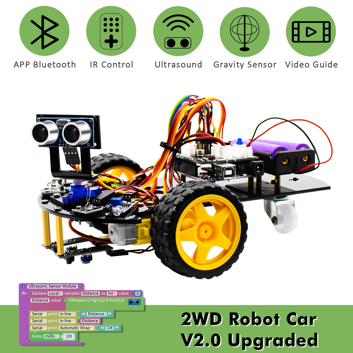 LAFVIN Smart Robot Car 2WD Chassis Kit Upgraded V2.0 for Arduino Robot STEM /Graphical Programming Robot Car 1