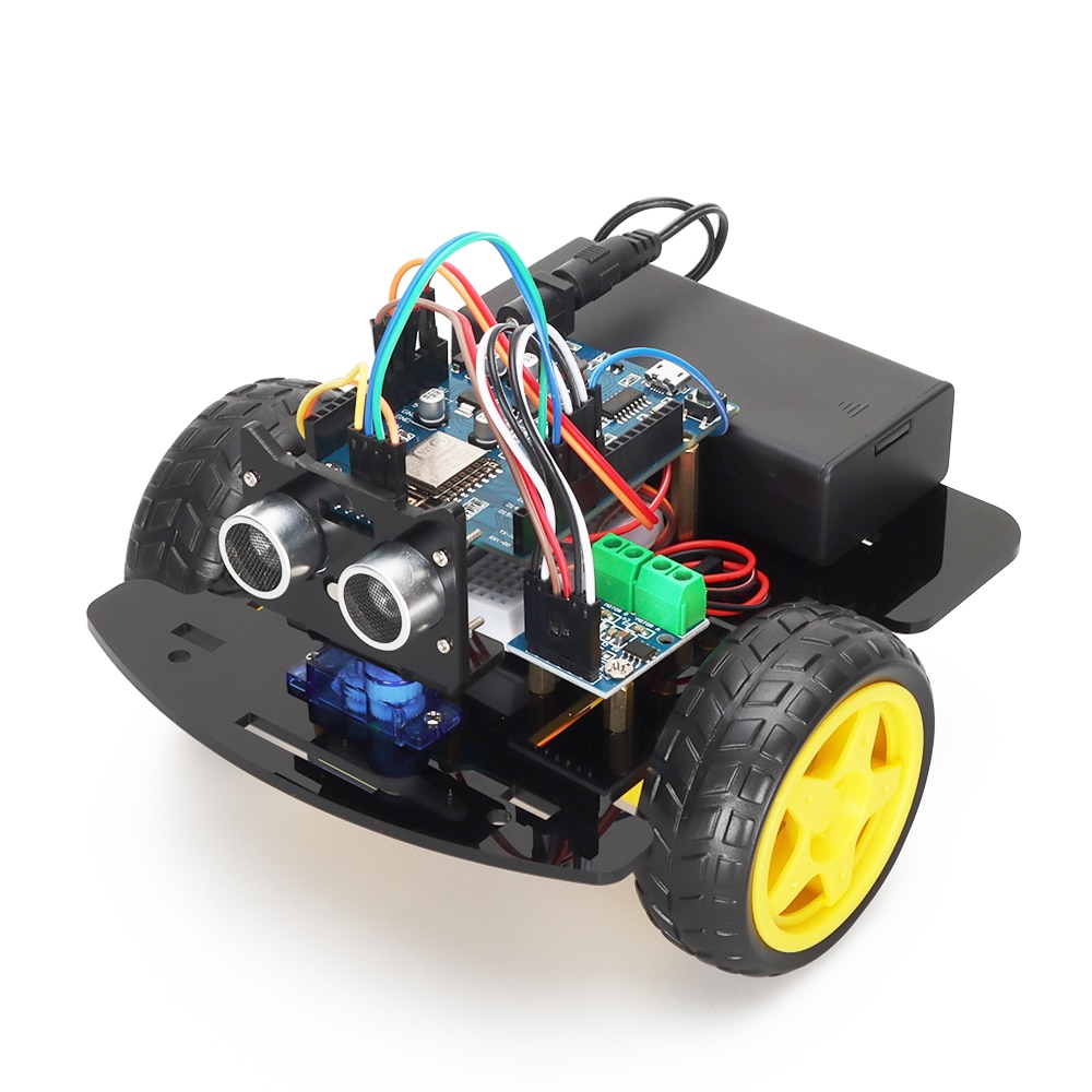 2WD Smart Robot Car Kit For ESP8266 ESP-12E D1 Wifi Board For Arduino Control by Mobile Ultrasonic Module Training Kit +e-Manual 1